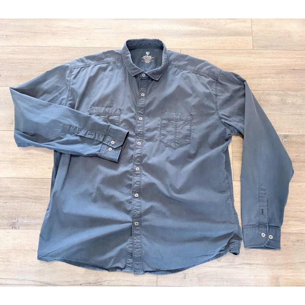 Kuhl 5 Panel Shirt Mens XXL Blue Gray Long sleeve Button Up Pocket 7310 Hiking